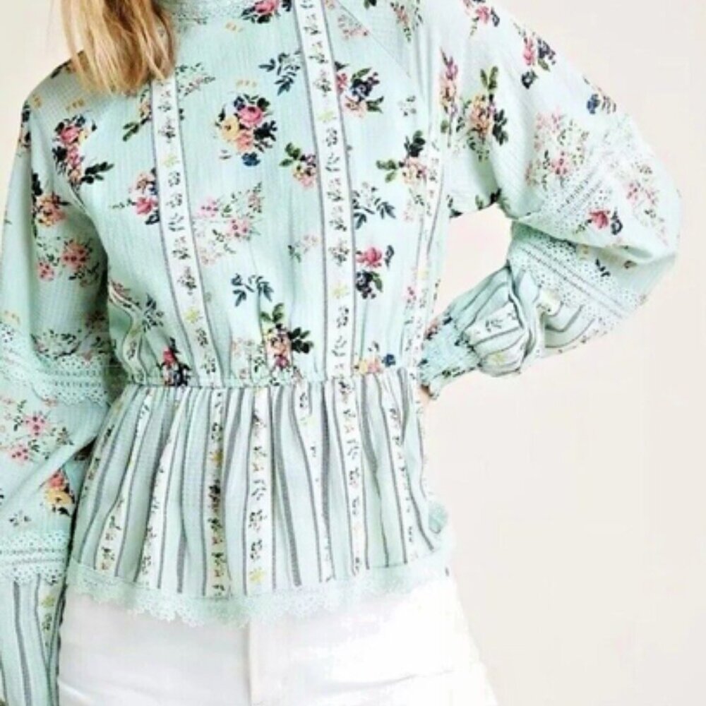 Anthropologie X Hemant & Nandita Armour floral lace blouse NWT